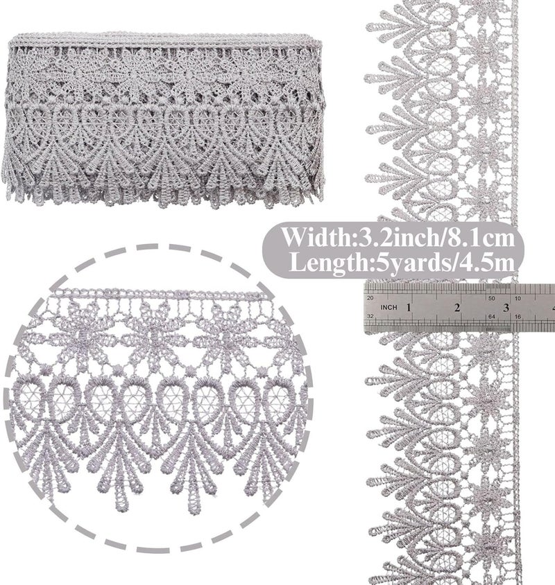 GXTIZAS Gray Lace Trim 5 Yards Wide Venise Lace Ribbon Embroidered Edge Trim for Sewing Crafts Pillow Case - Image 2